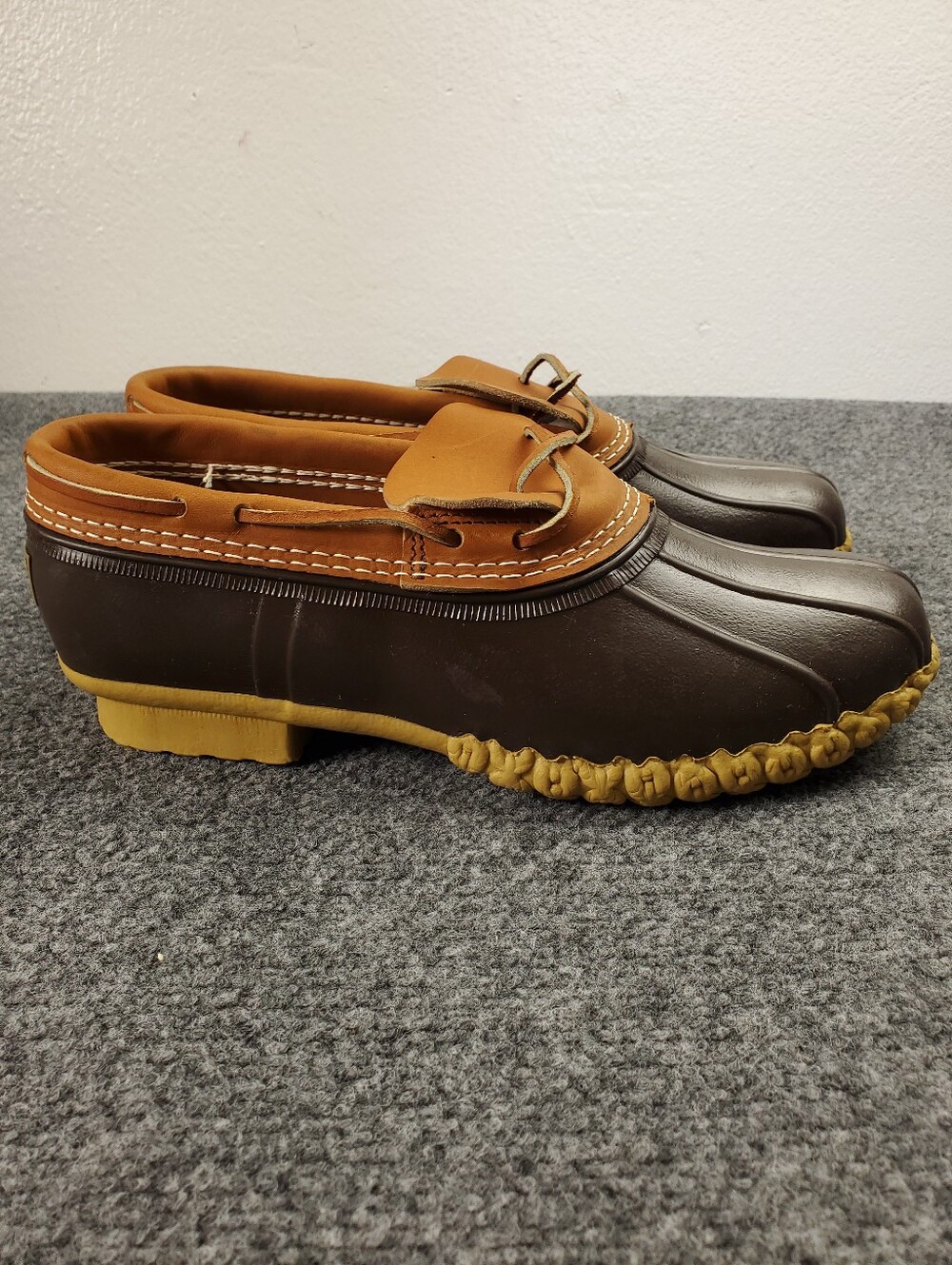 Vintage LL Bean Bean Boots Gumshoe Duck Moc Shoes 9 Leather Brown Made In USA
